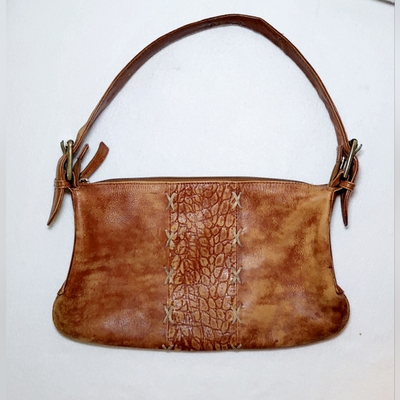 Fina Firenze Leather Shoulder Bag Handbag Purse Brindle Brown Hues Buckl… - Picture 2 of 8